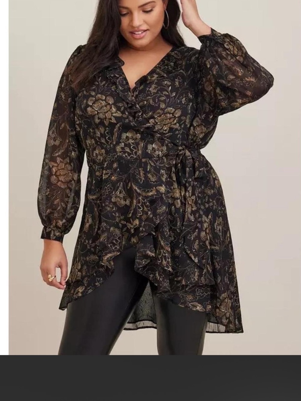 Torrid Chiffon Layered Tie Front Surplice Tunic Blouse Floral Black Plus Size 3X